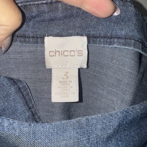 Chico's Womens Off The Shoulder Chambray Linen Blend Top 3/4 Slv Size 3 Blue - Picture 4 of 6